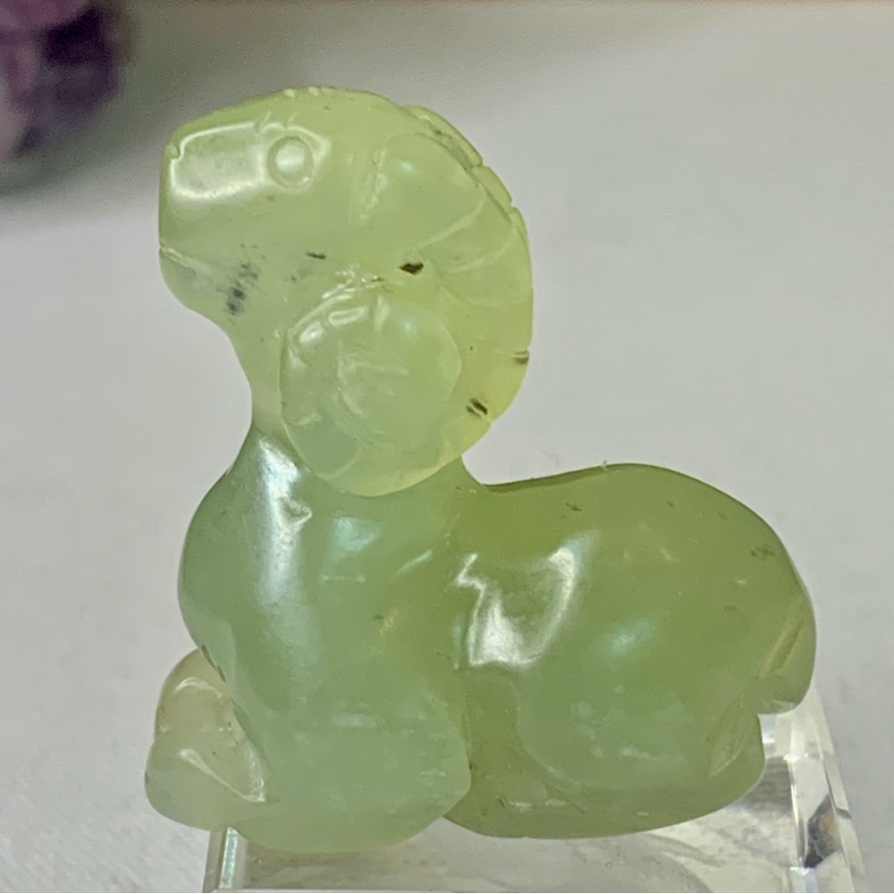 Green Jade Ram Figurine Carved Stone Chinese Zodiac Animal Statue Figure 1.8"